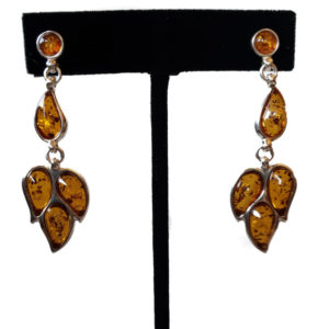 Cognac Color Baltic Amber Dangling earrings with inclusions