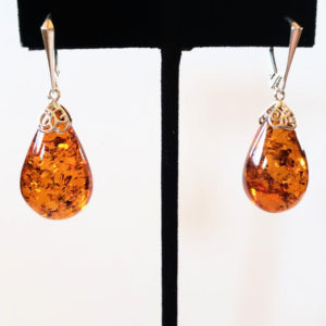 Cognac Color Baltic Amber Drop Leverback earrings
