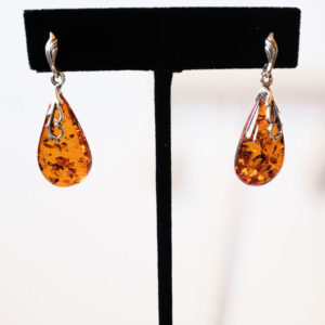 Cognac Color Baltic Amber Drop post earrings