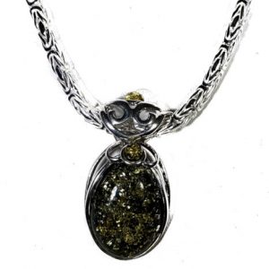 Green Color Baltic Amber necklace