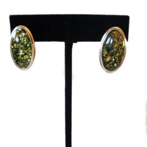 Green Color Baltic Amber Oval Post earrings