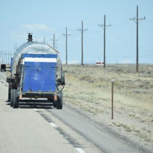 Sheep wagon going down the road